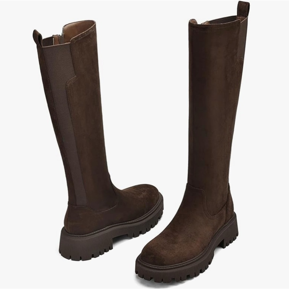 Women's Knee High Boots Fashion Platform Lug Sole Riding Comfortable Stretch